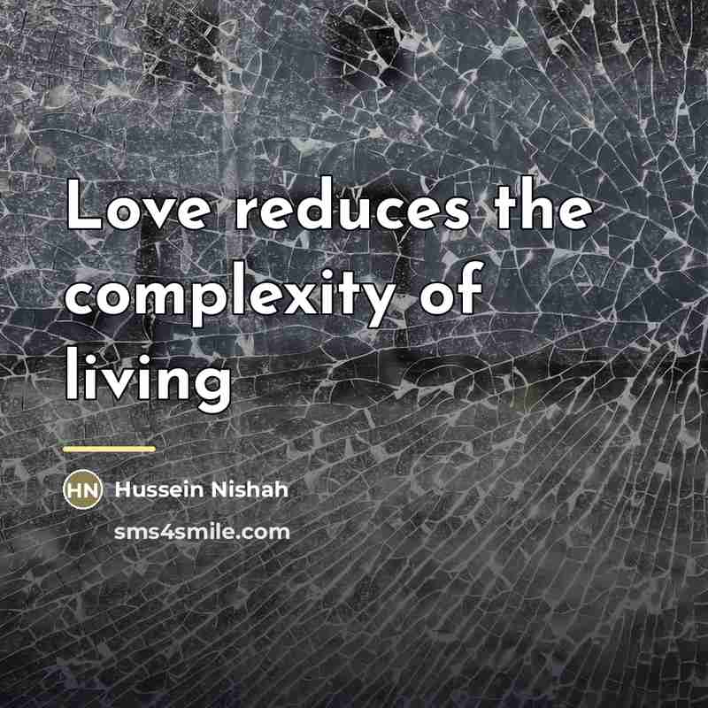 “Love reduces the complexity of living…” quote by Hussein Nishah