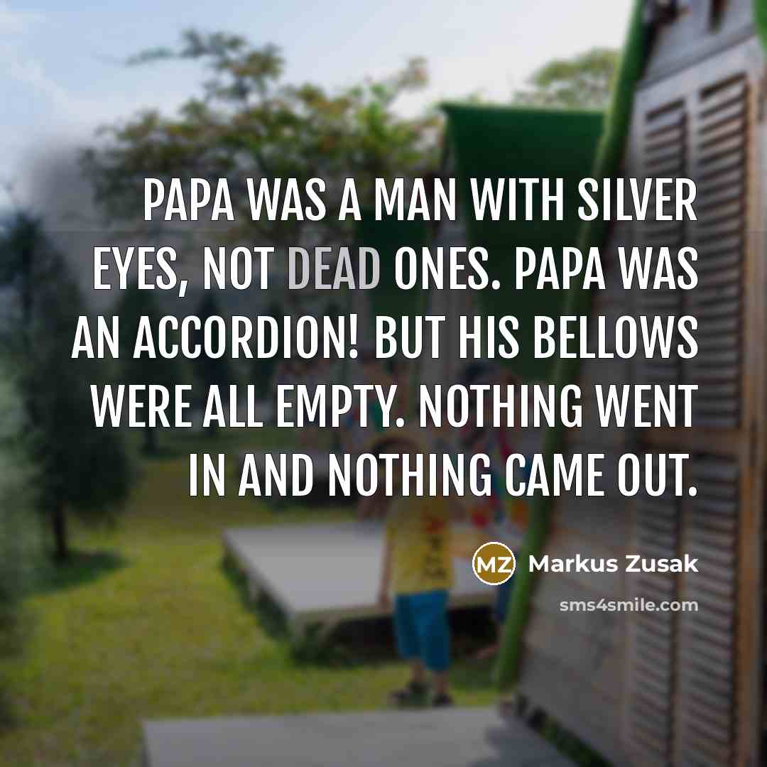“Papa was a man with silver eyes, not dead ones.…” quote by Markus Zusak