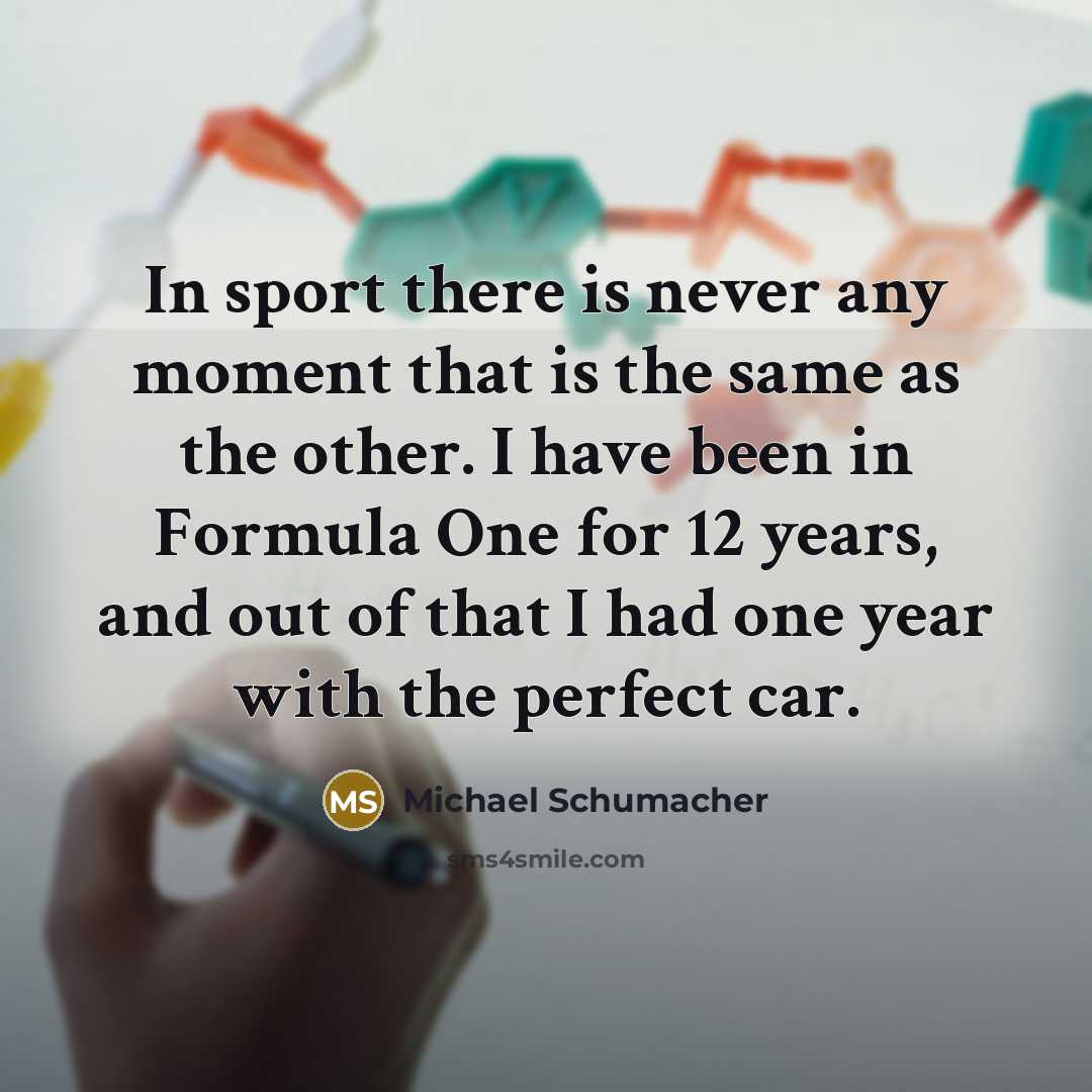 “In sport there is never any moment that is the…” quote by Michael Schumacher