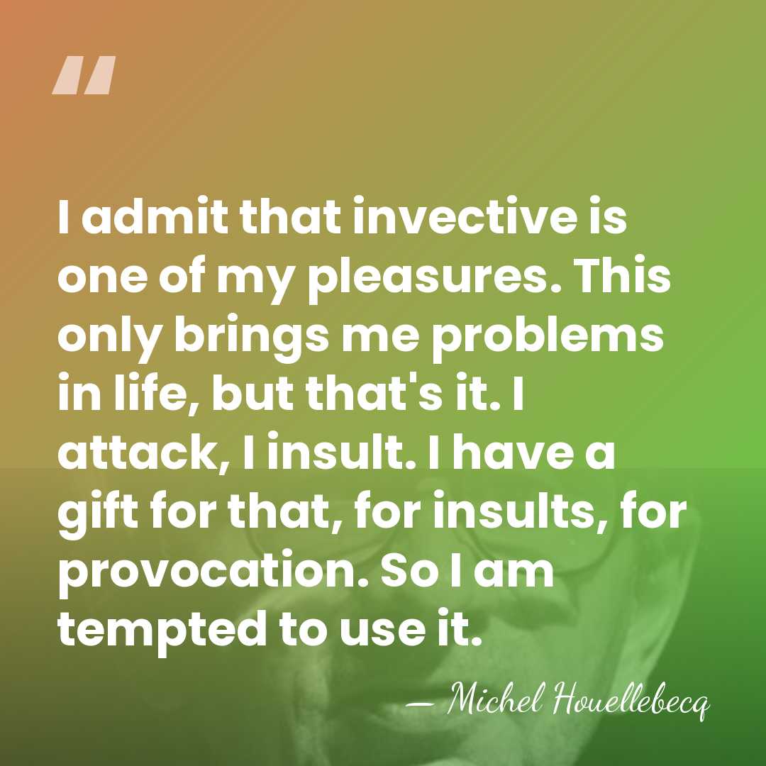 I admit that invective is one of my pleasures. This only brings&hellip; - Michel Houellebecq