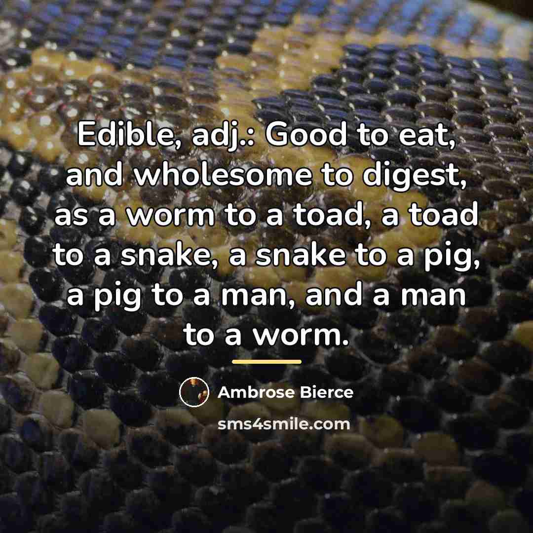 “Edible, adj.: Good to eat, and wholesome to digest, as…” quote by Ambrose Bierce