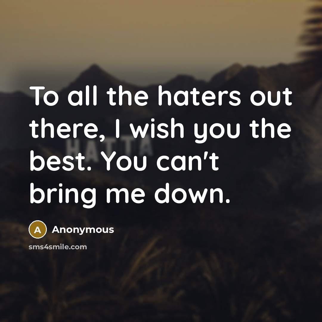 “To all the haters out there, I wish you the best. You can't bring me down.” quote by Anonymous