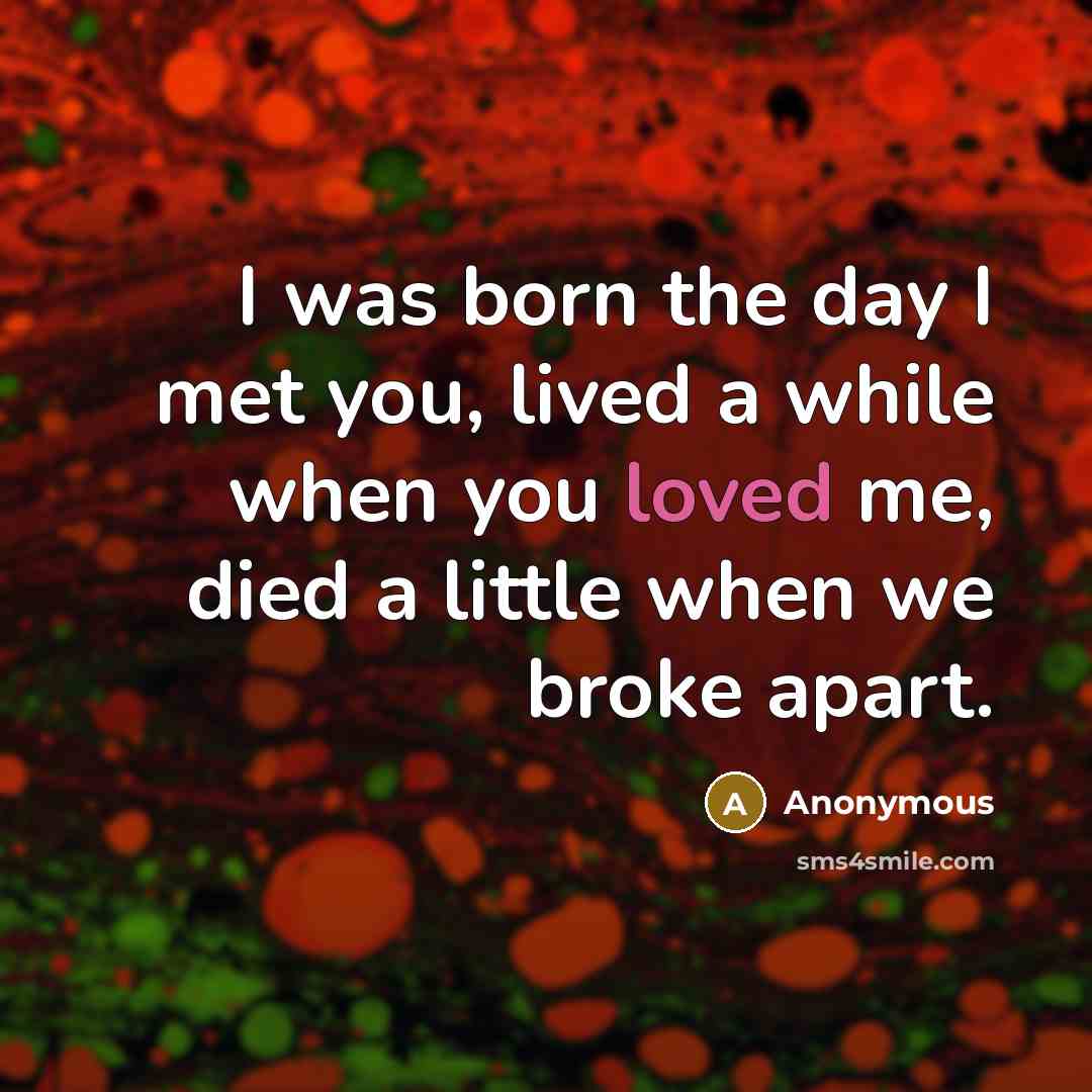 “I was born the day I met you, lived a…” quote by Anonymous