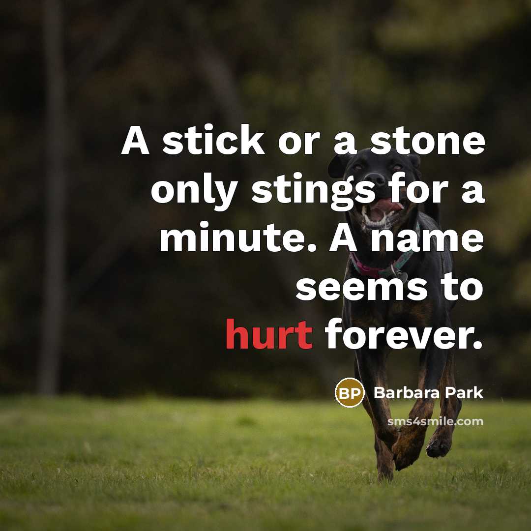 “A stick or a stone only stings for a minute.…” quote by Barbara Park