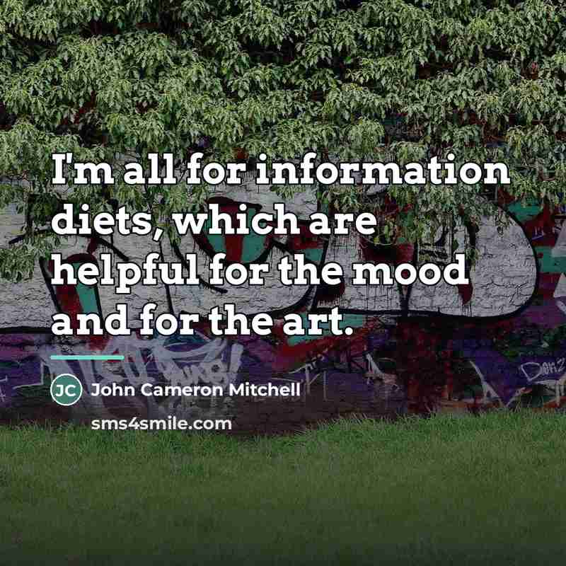 “I'm all for information diets, which are helpful for the…” quote by John Cameron Mitchell
