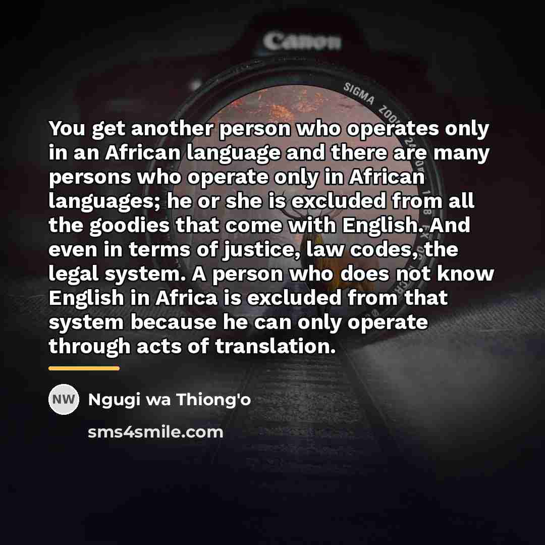 “You get another person who operates only in an African…” quote by Ngugi wa Thiong'o