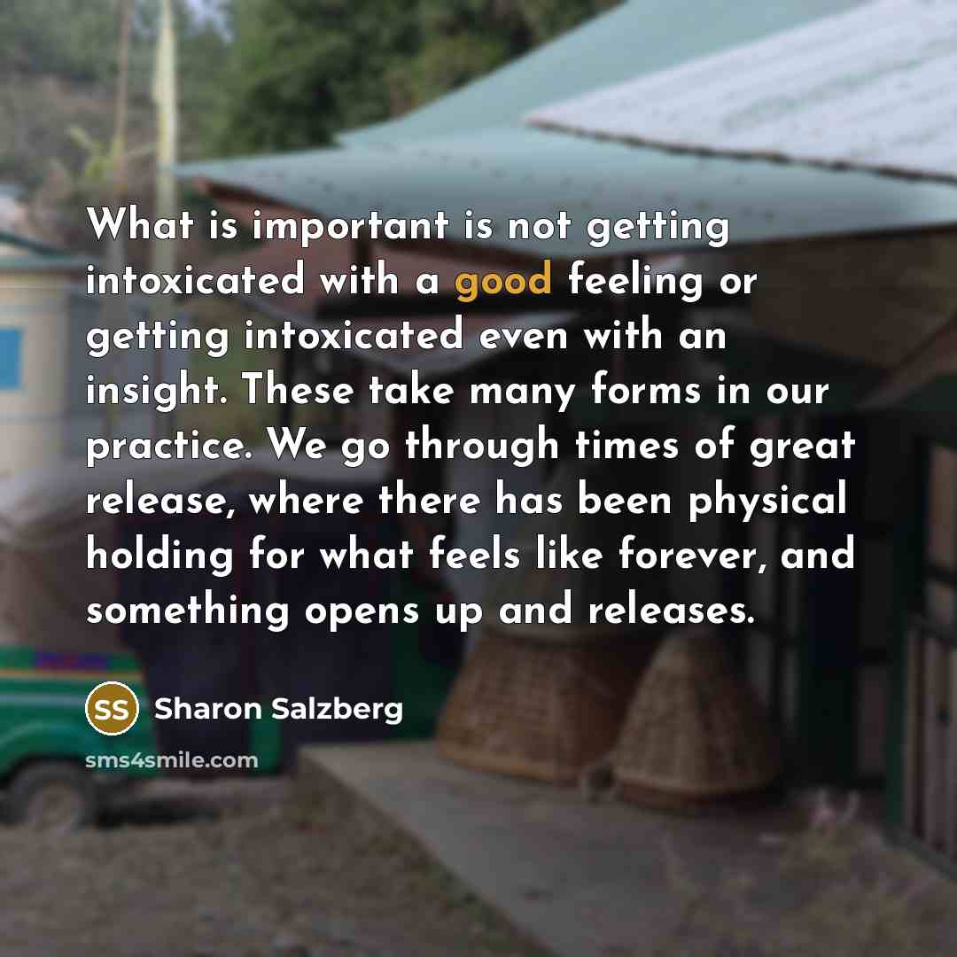 “What is important is not getting intoxicated with a good…” quote by Sharon Salzberg