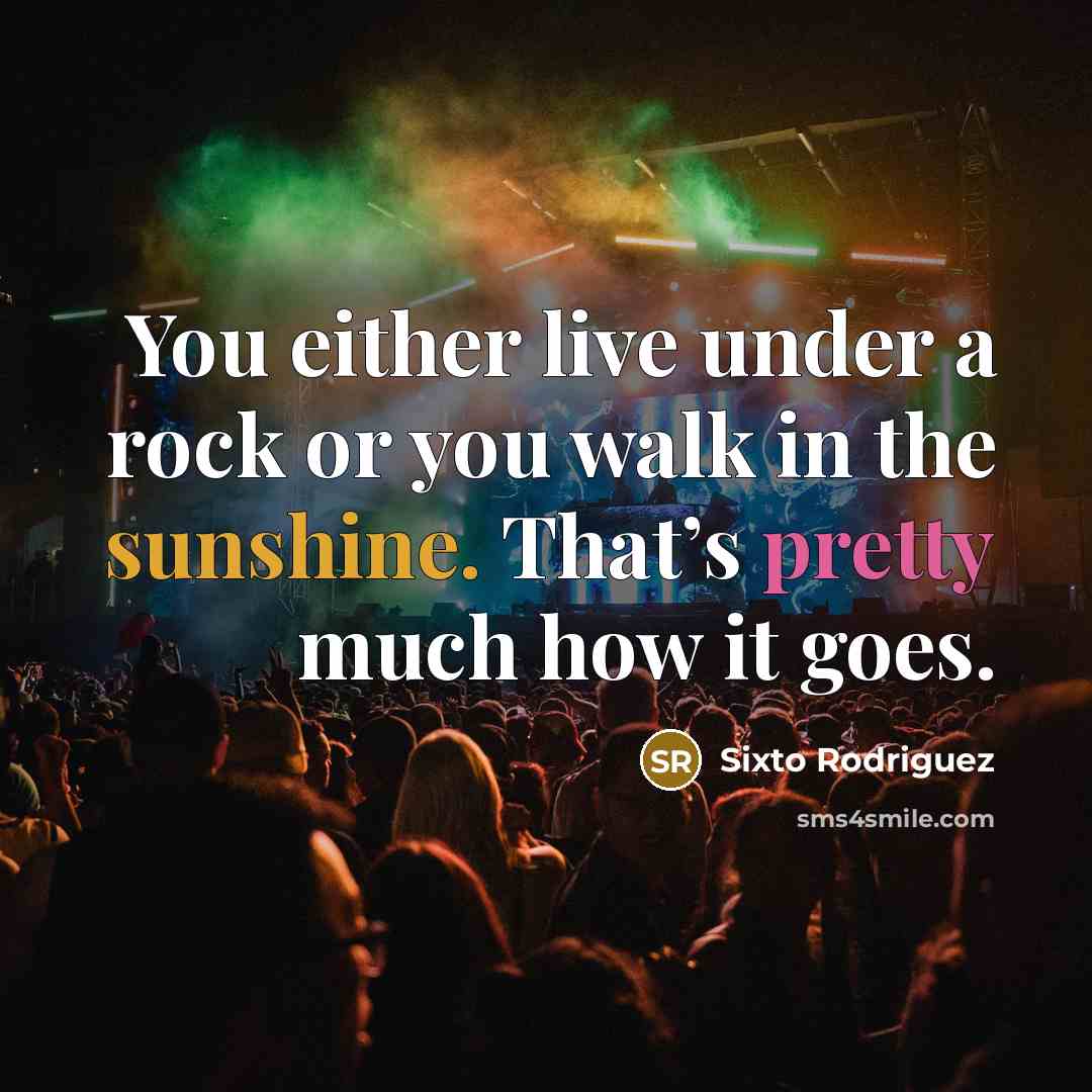 “You either live under a rock or you walk in the sunshine. That’s pretty much how it goes.” quote by Sixto Rodriguez