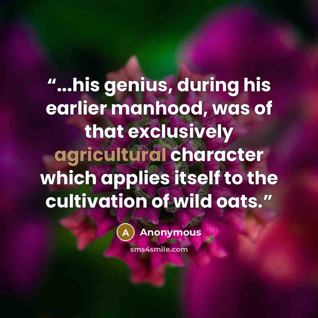 “...his genius, during his earlier manhood, was of that exclusively agricultural character which applies itself to the cultivation of wild oats.” quote by Anonymous