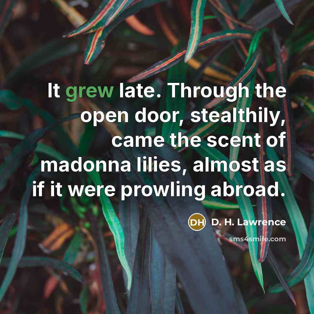 “It grew late. Through the open door, stealthily, came the…” quote by D. H. Lawrence