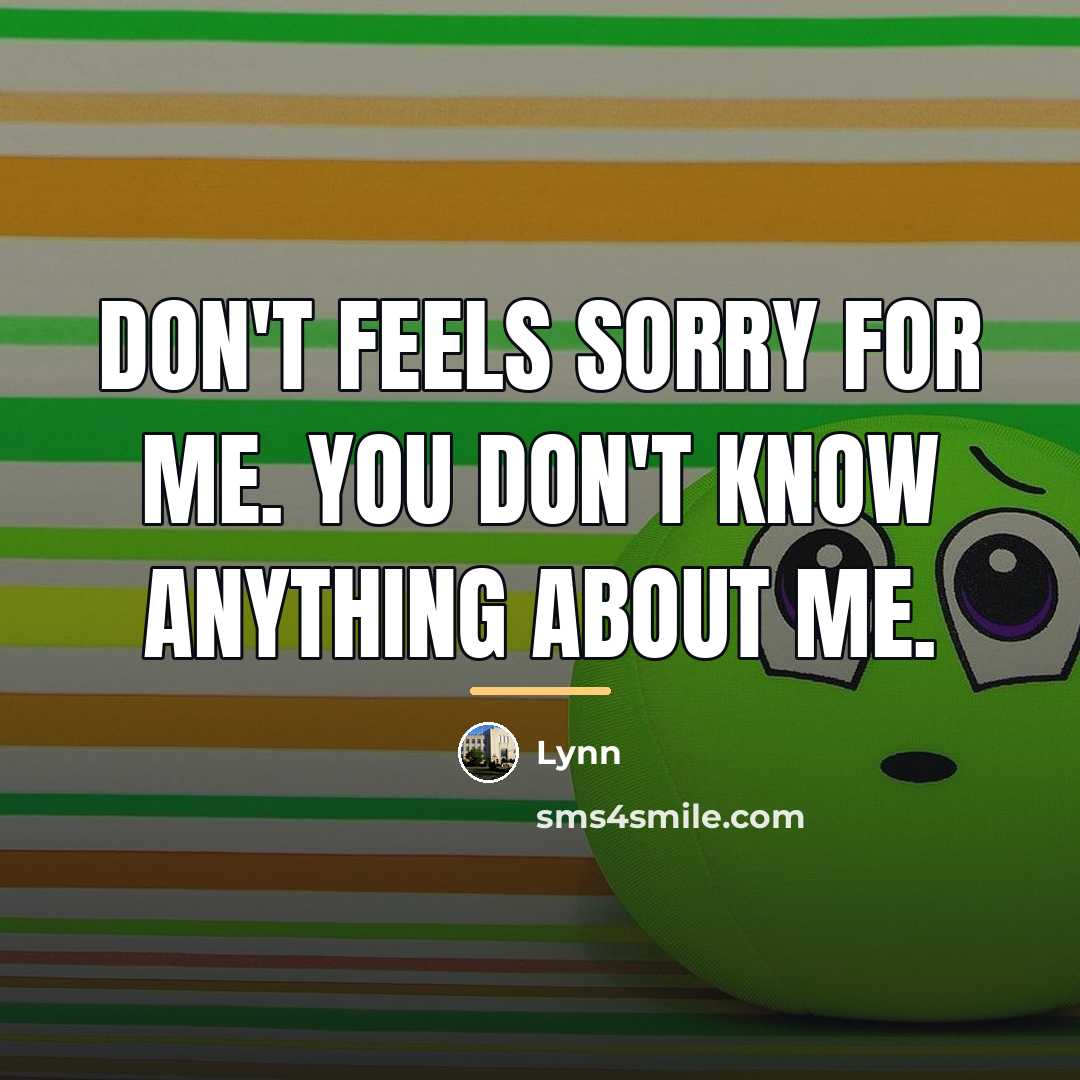 “Don't feels sorry for me. You don't know anything about…” quote by Lynn