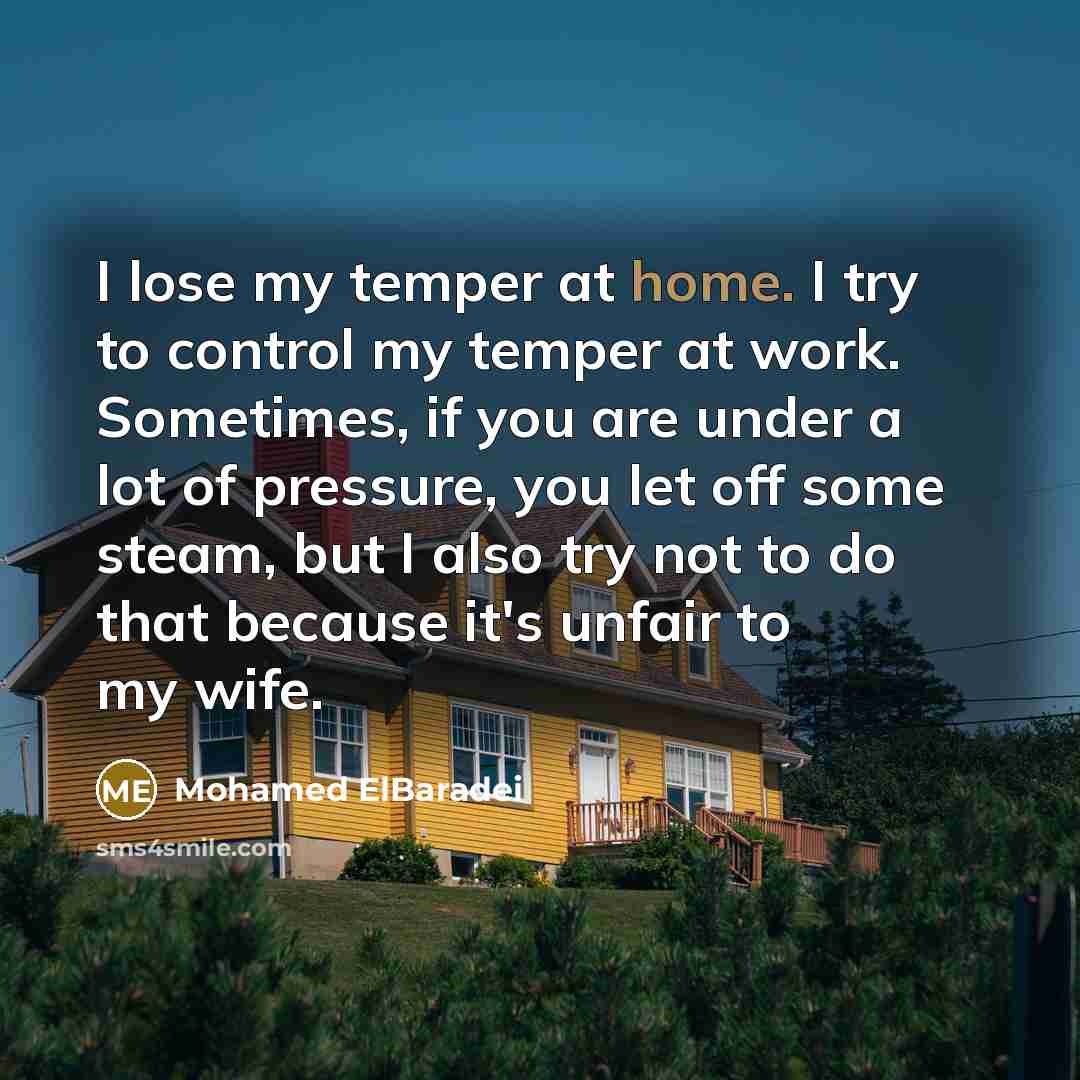 “I lose my temper at home. I try to control…” quote by Mohamed ElBaradei