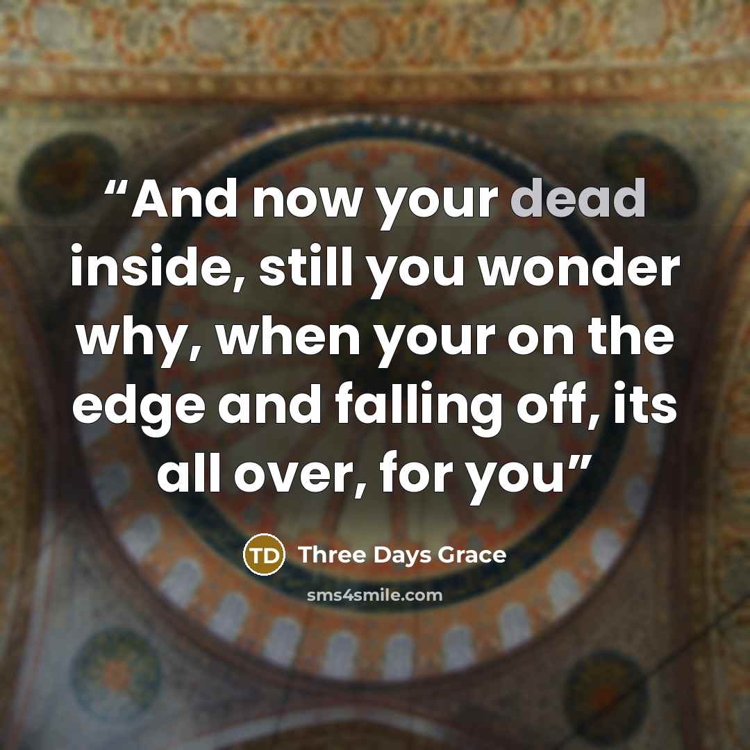 “And now your dead inside, still you wonder why, when your on the edge and falling off, its all over, for you” quote by Three Days Grace