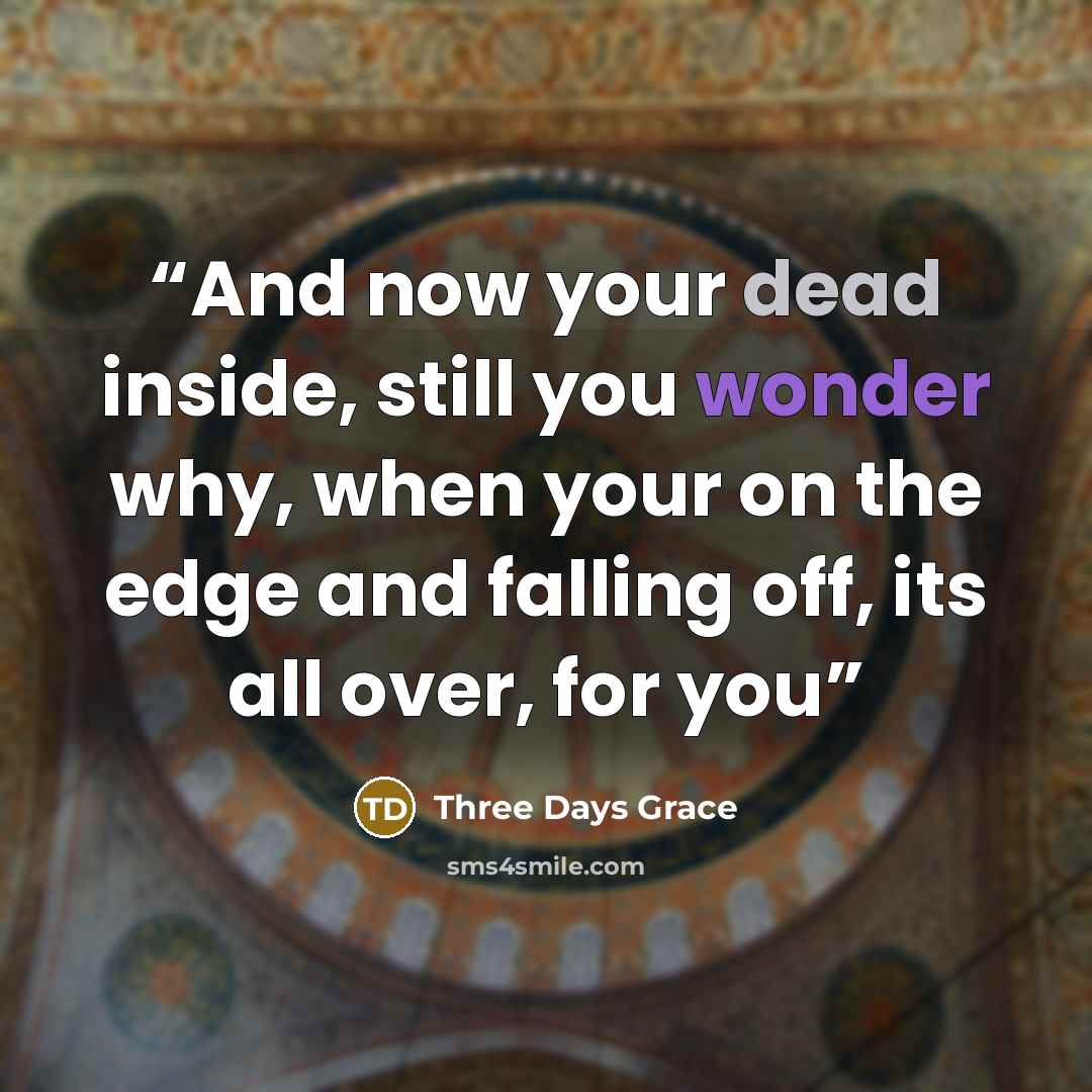 “And now your dead inside, still you wonder why, when your on the edge and falling off, its all over, for you” quote by Three Days Grace