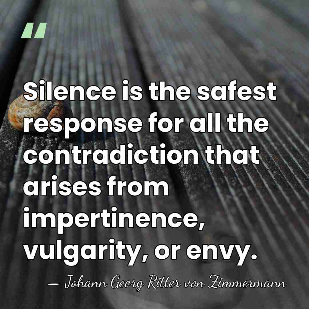 Silence is the safest response for all the contradiction that arises from&hellip; - Johann Georg Ritter von Zimmermann