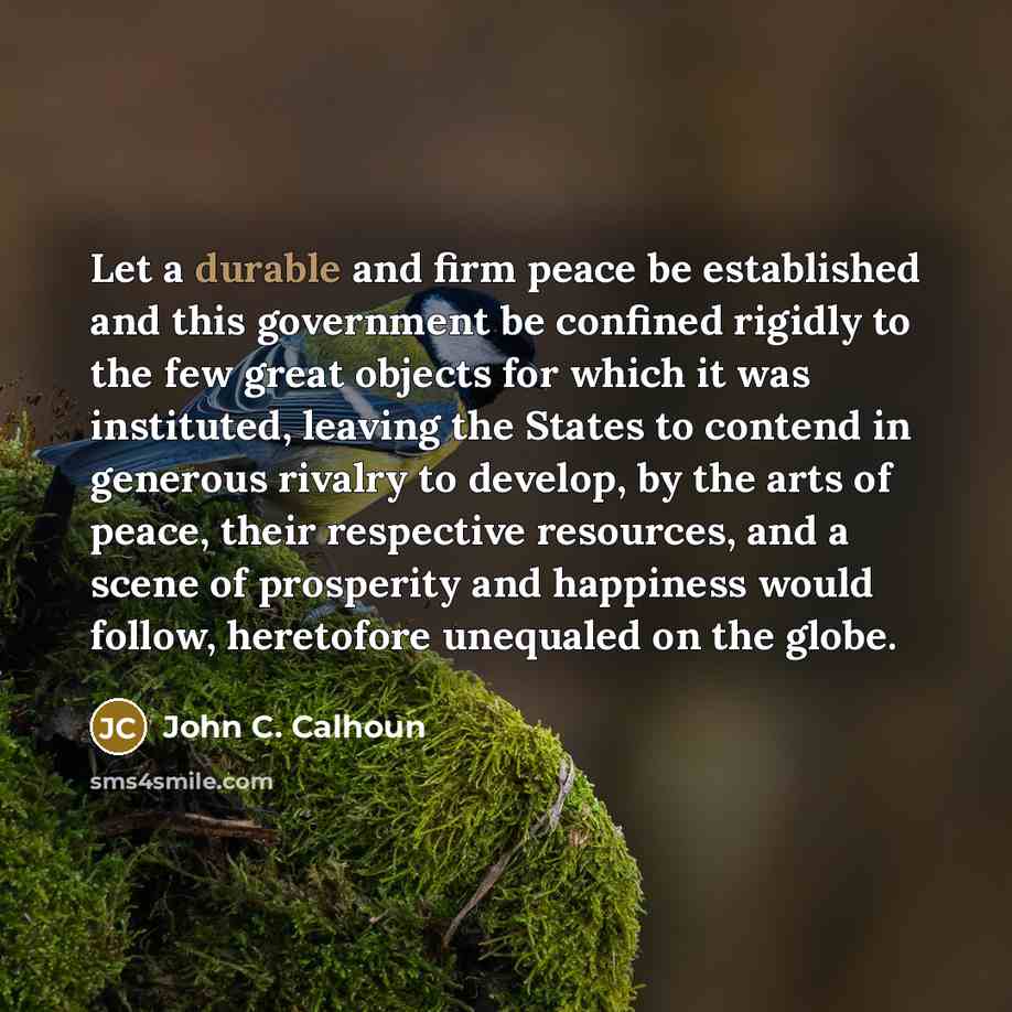 “Let a durable and firm peace be established and this…” quote by John C. Calhoun