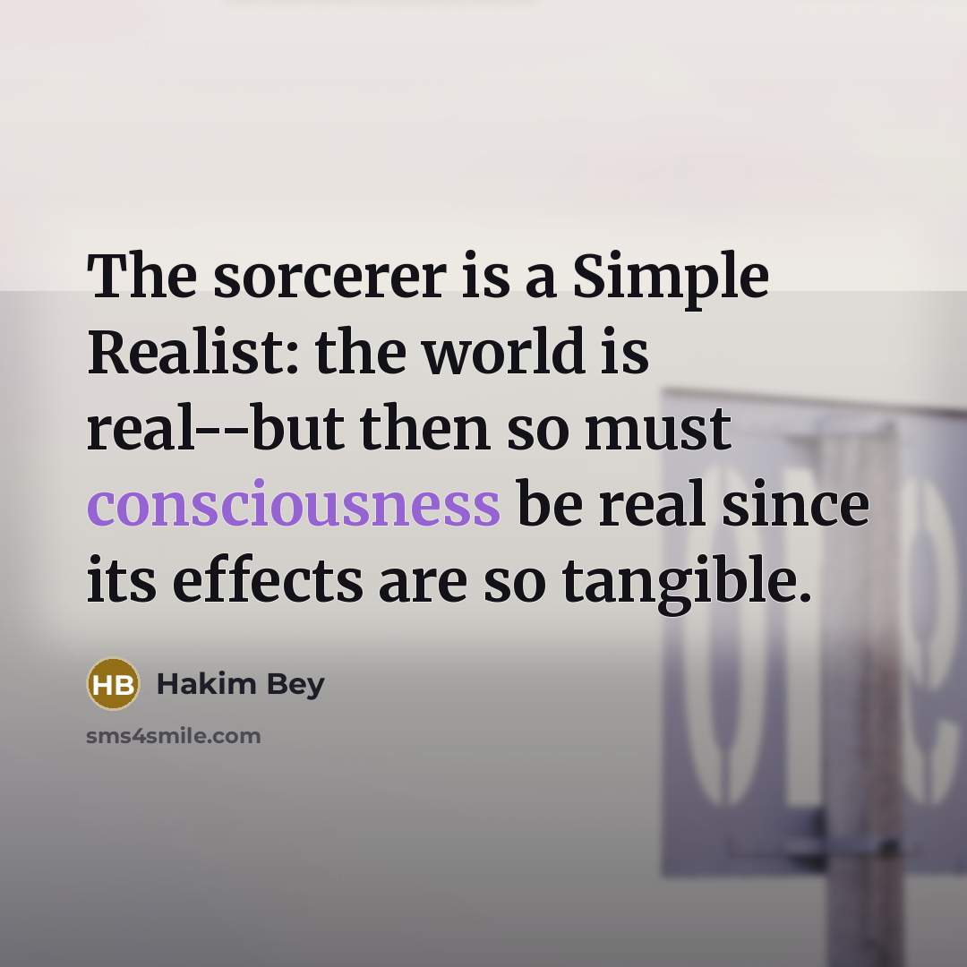 “The sorcerer is a Simple Realist: the world is real--but…” quote by Hakim Bey