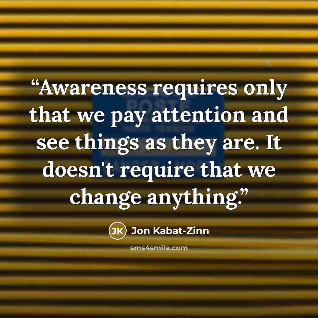 “Awareness requires only that we pay attention and see things as they are. It doesn't require that we change anything.” quote by Jon Kabat-Zinn