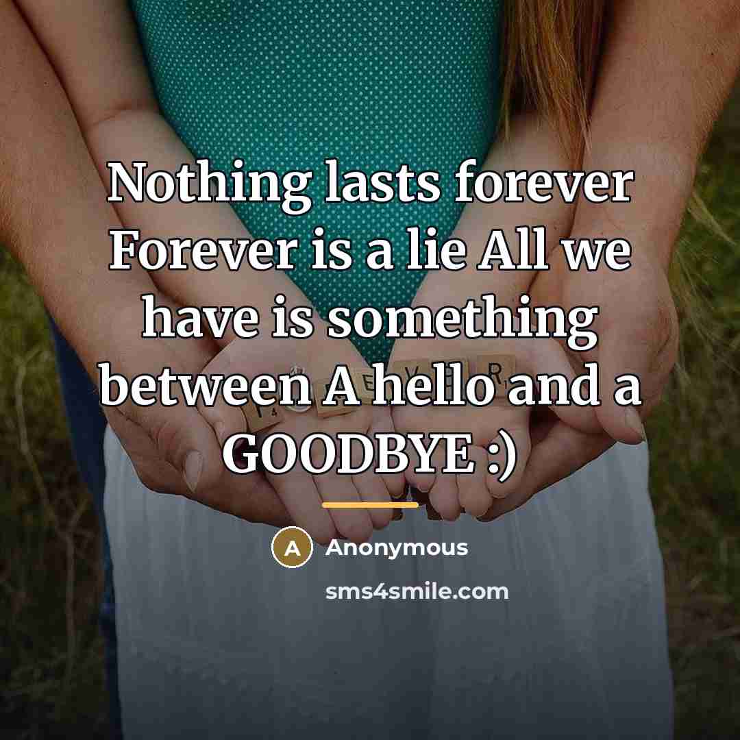 “Nothing lasts forever Forever is a lie All we have…” quote by Anonymous