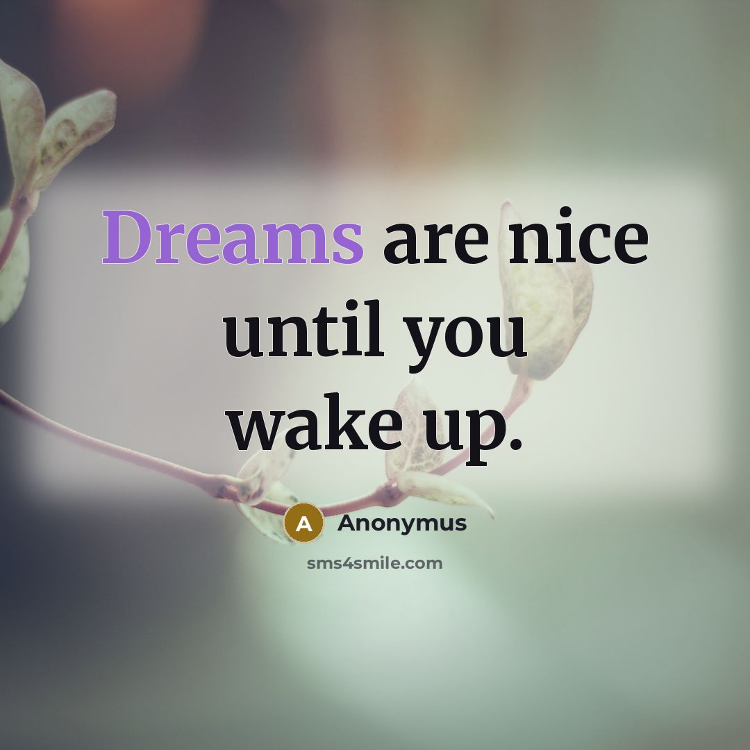 “Dreams are nice until you wake up.…” quote by Anonymus