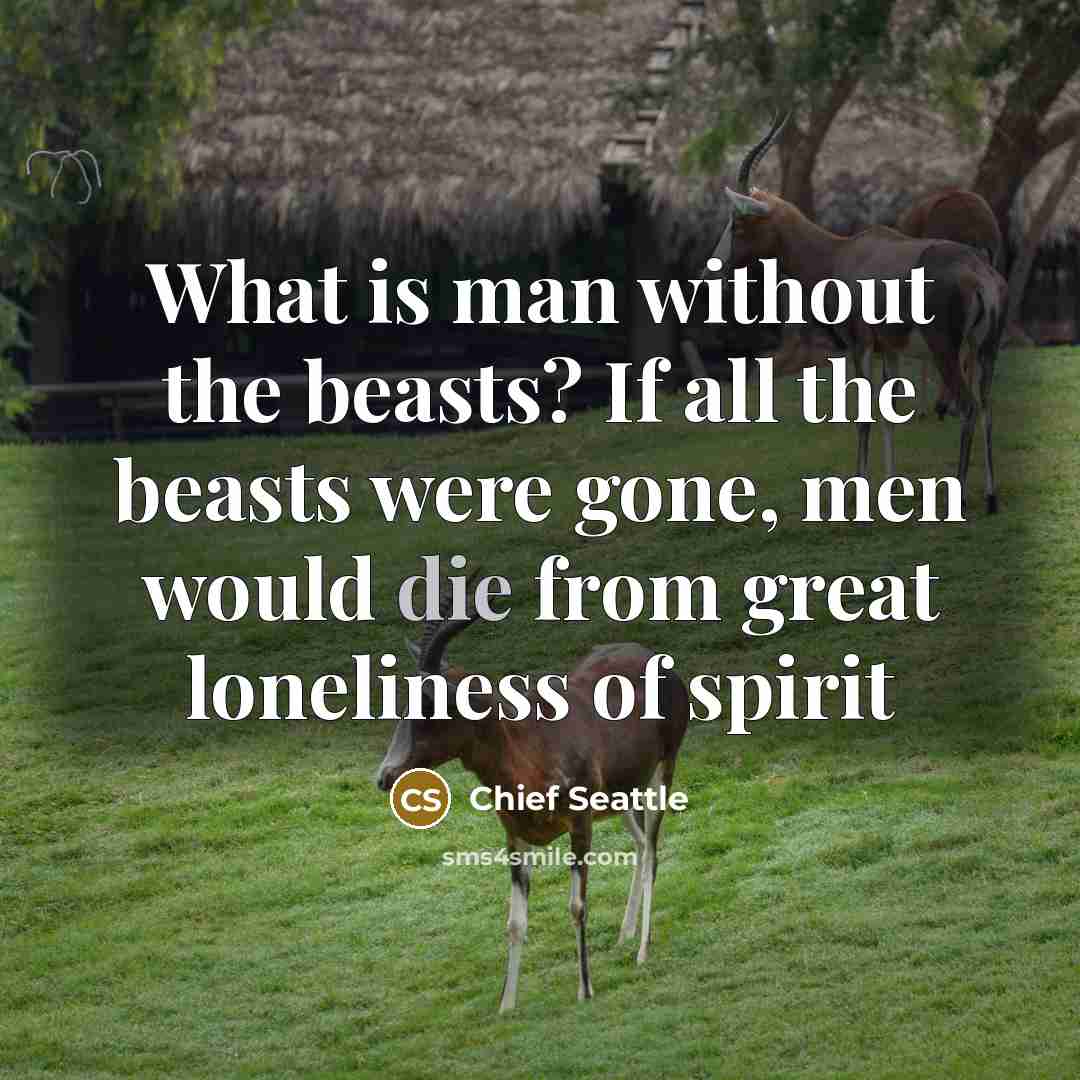 “What is man without the beasts? If all the beasts…” quote by Chief Seattle