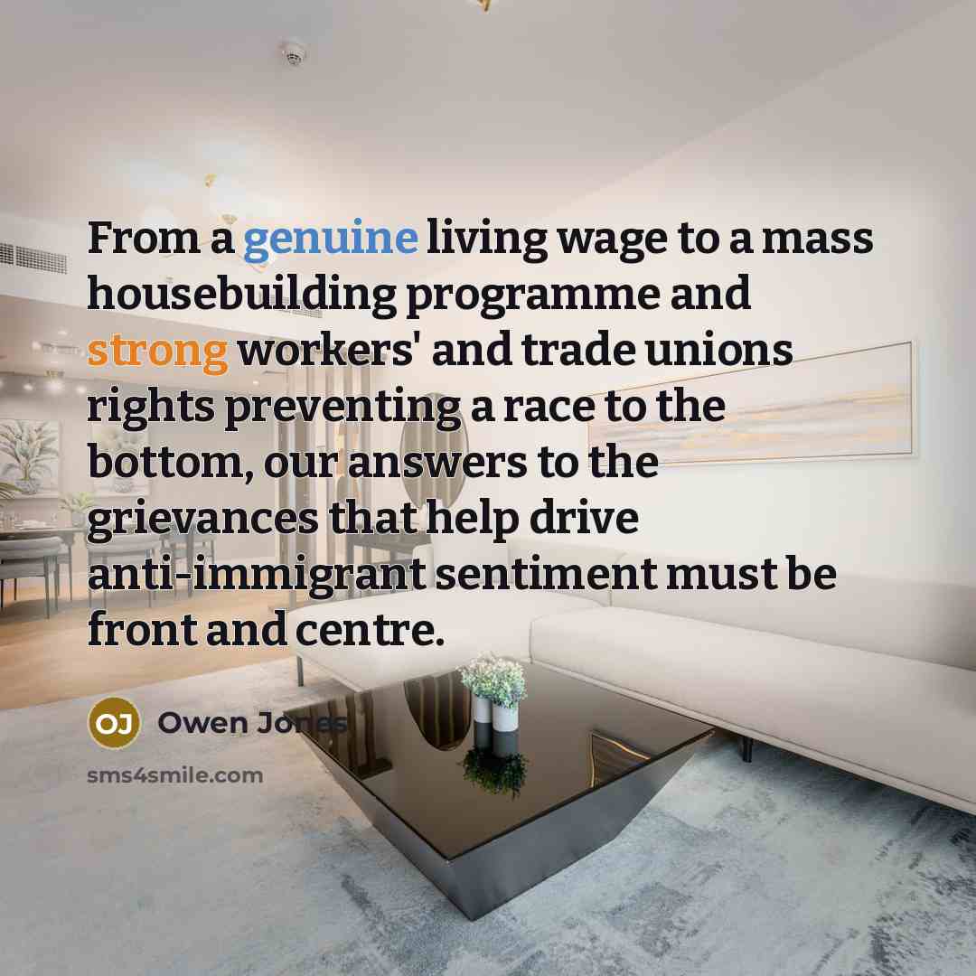 “From a genuine living wage to a mass housebuilding programme…” quote by Owen Jones