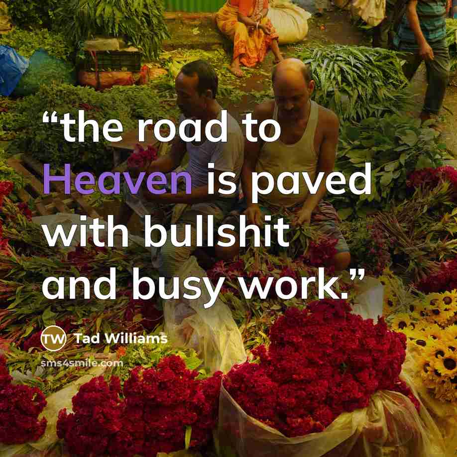 “the road to Heaven is paved with bullshit and busy work.” quote by Tad Williams