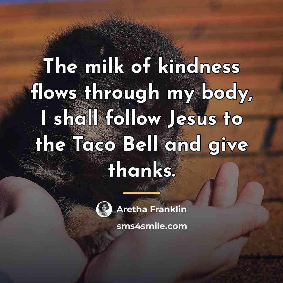 “The milk of kindness flows through my body, I shall…” quote by Aretha Franklin