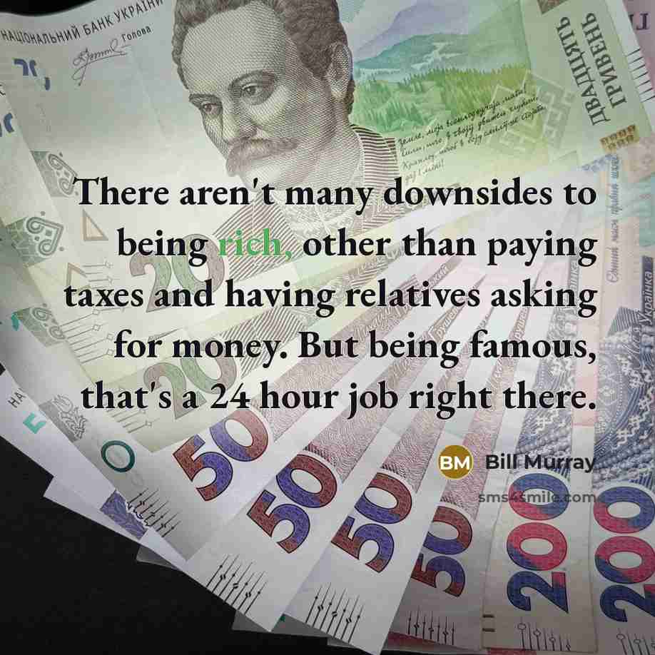 “There aren't many downsides to being rich, other than paying…” quote by Bill Murray