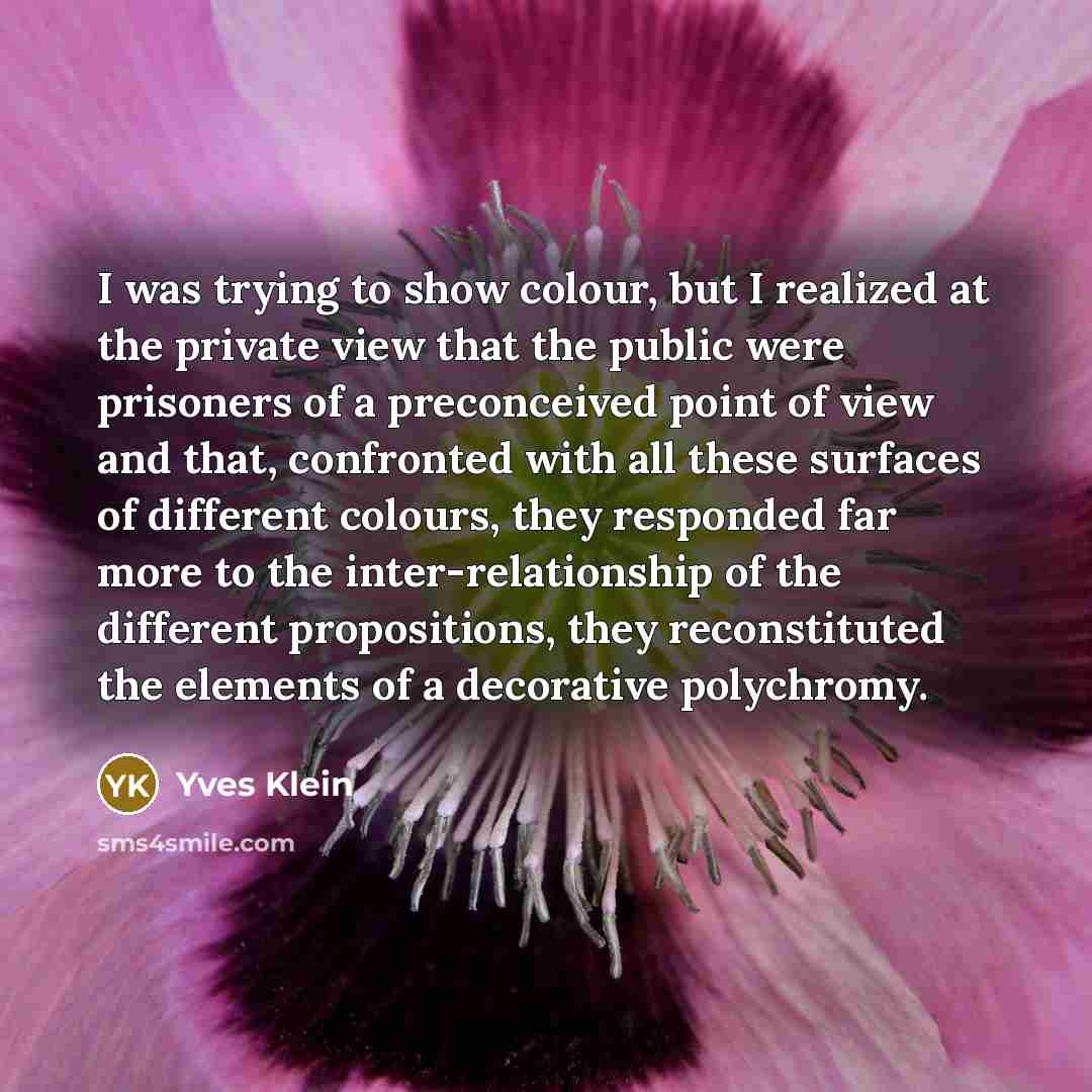 “I was trying to show colour, but I realized at…” quote by Yves Klein