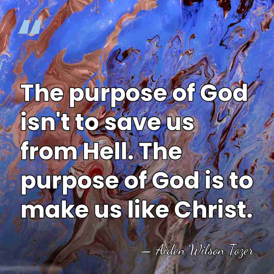The purpose of God isn't to save us from Hell. The purpose&hellip; - Aiden Wilson Tozer
