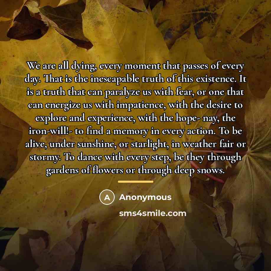 “We are all dying, every moment that passes of every…” quote by Anonymous