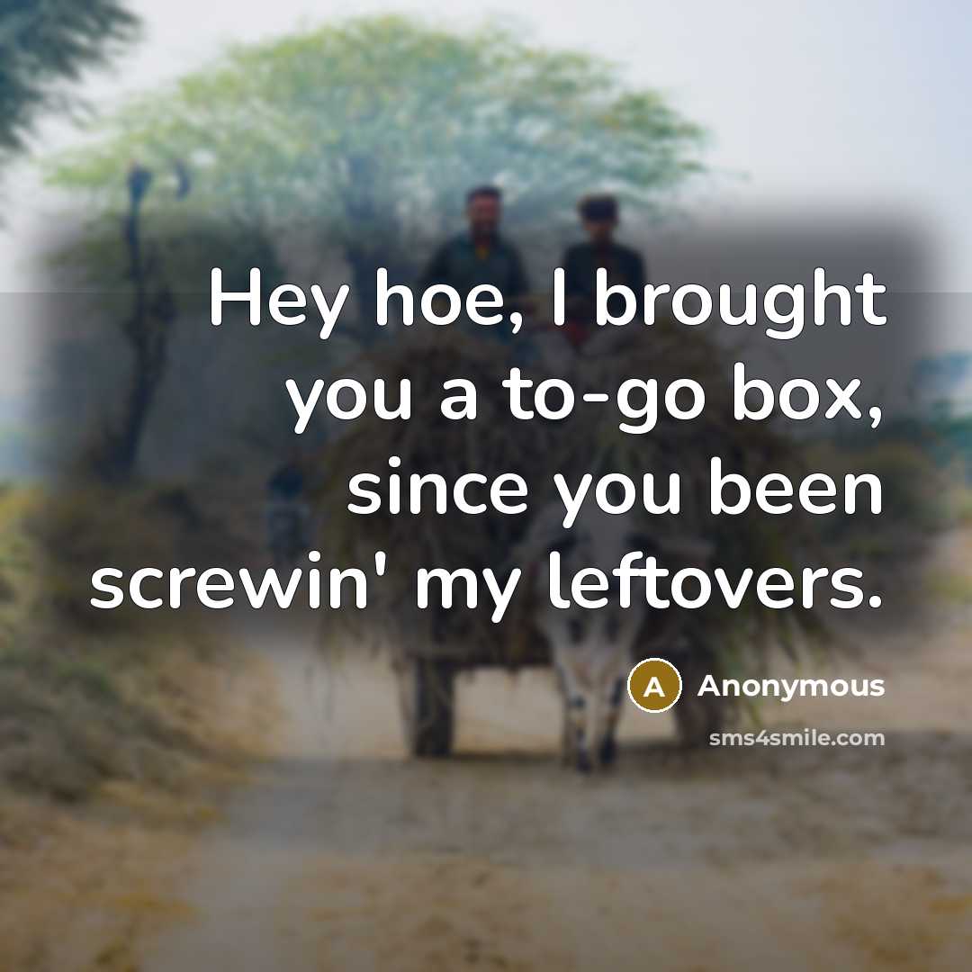 “Hey hoe, I brought you a to-go box, since you…” quote by Anonymous