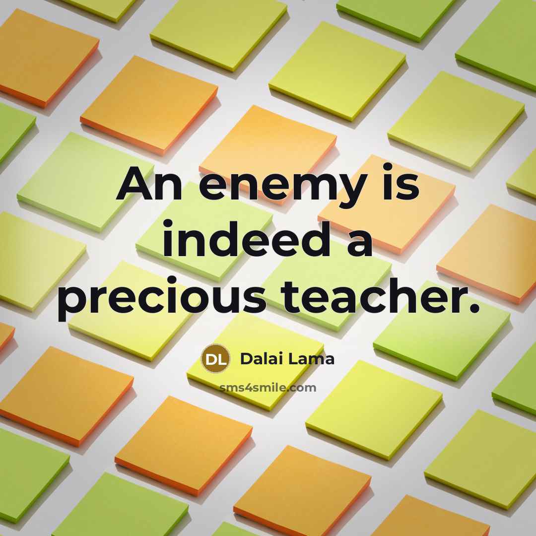 “An enemy is indeed a precious teacher.…” quote by Dalai Lama