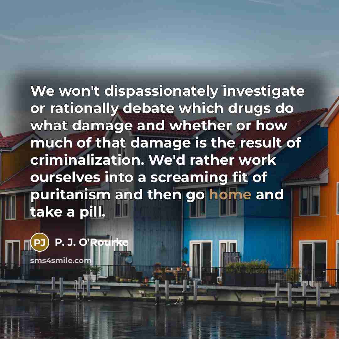 “We won't dispassionately investigate or rationally debate which drugs do…” quote by P. J. O'Rourke