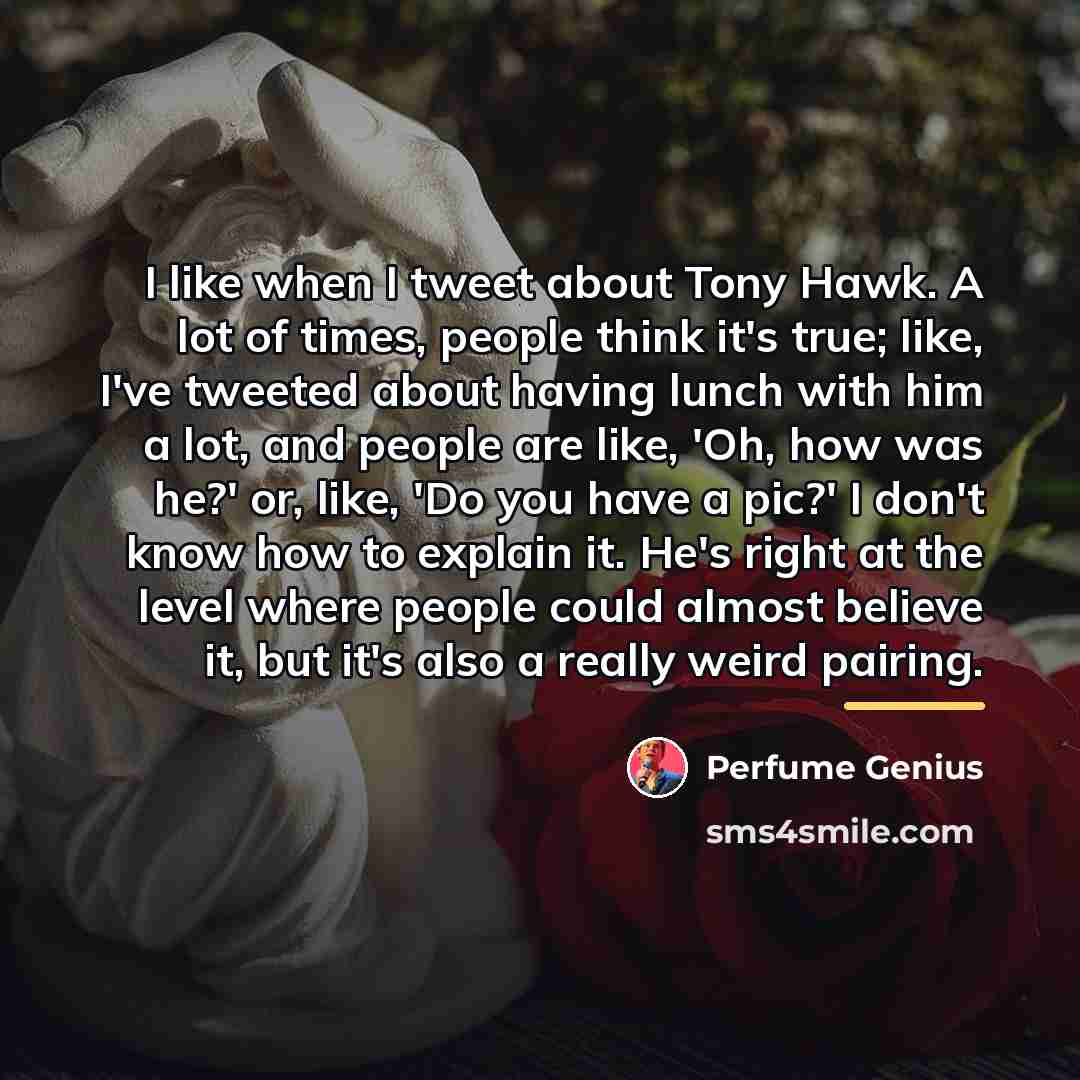 “I like when I tweet about Tony Hawk. A lot…” quote by Perfume Genius