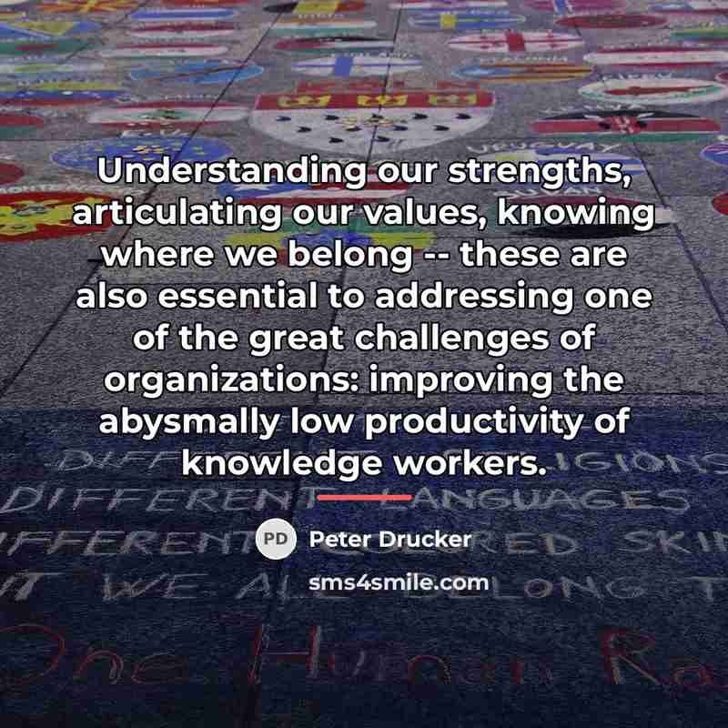 “Understanding our strengths, articulating our values, knowing where we belong…” quote by Peter Drucker