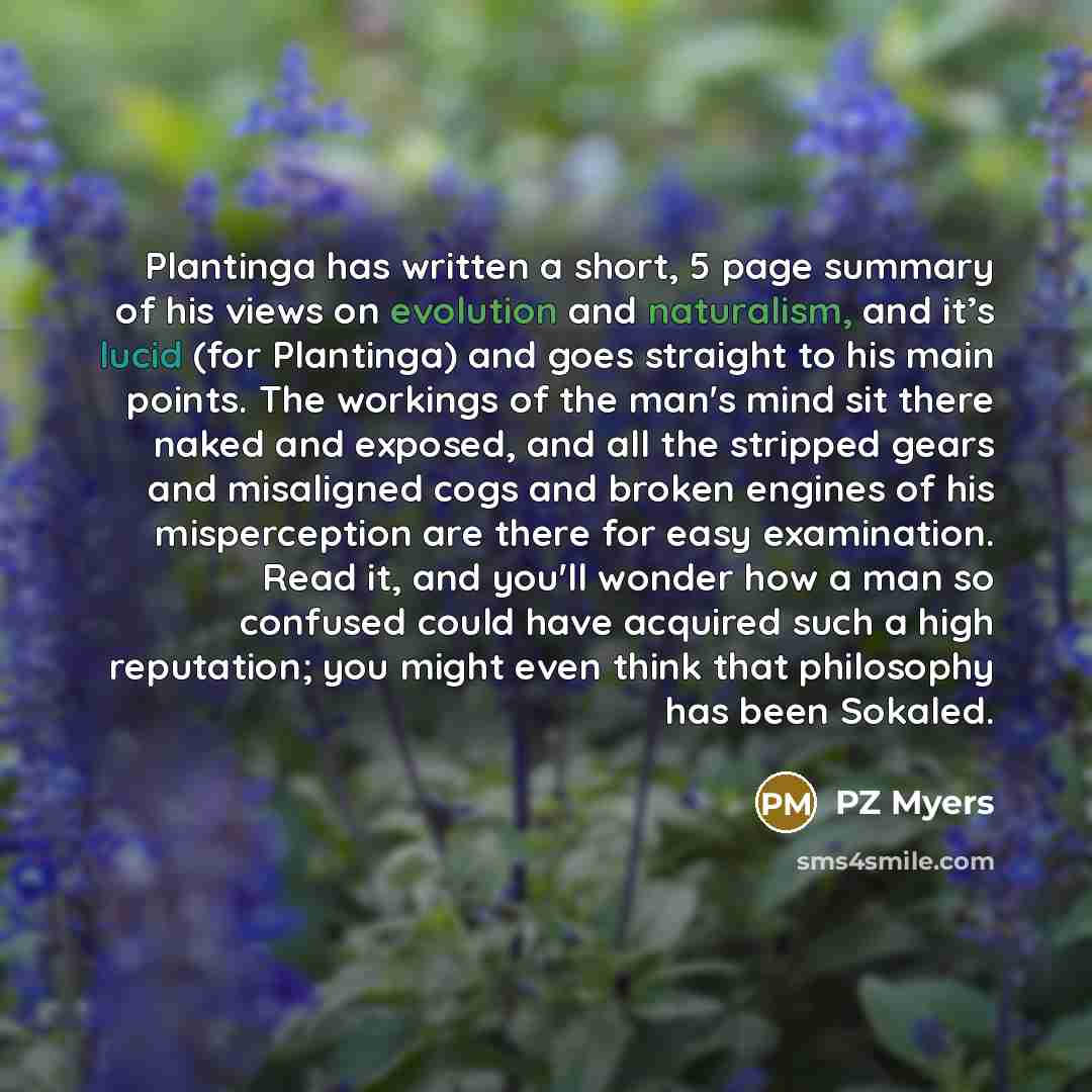 “Plantinga has written a short, 5 page summary of his…” quote by PZ Myers