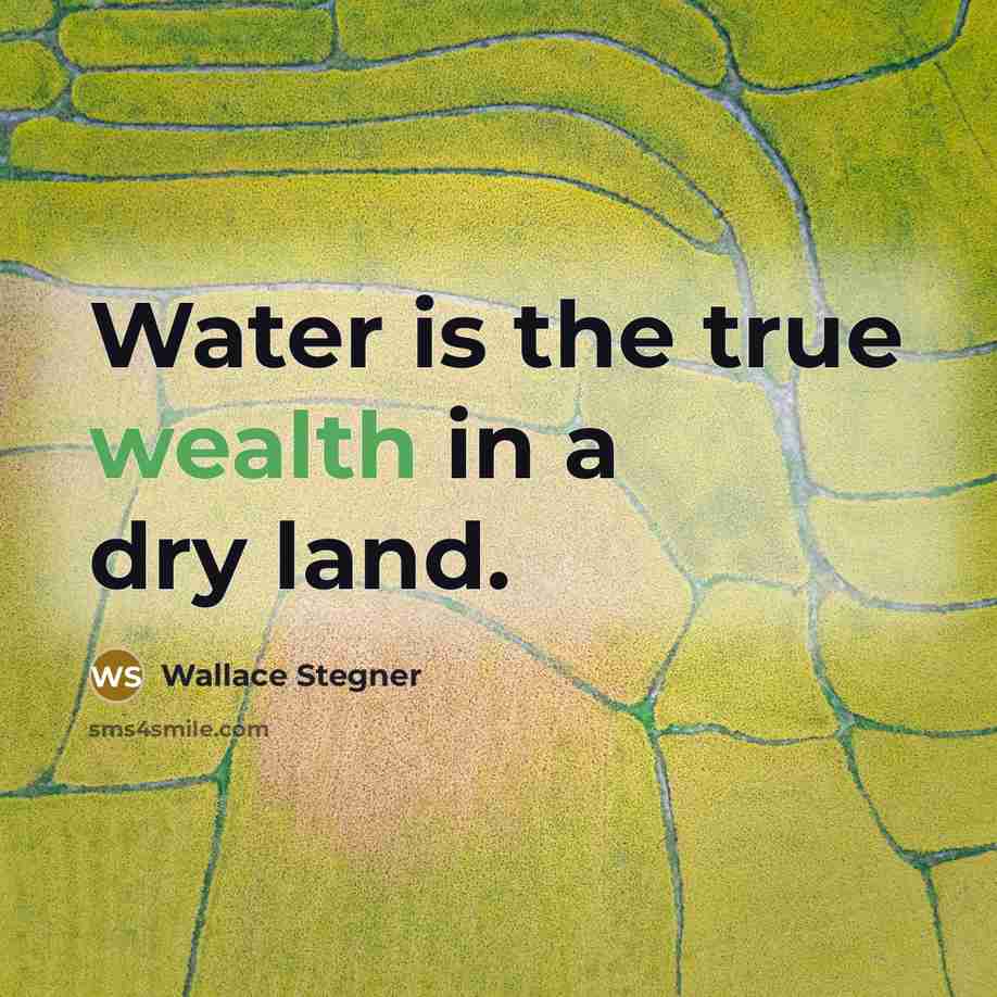 “Water is the true wealth in a dry land.…” quote by Wallace Stegner