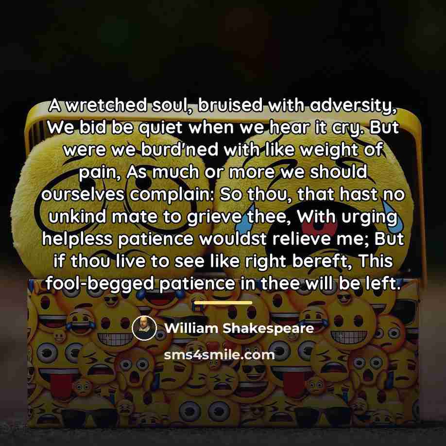 “A wretched soul, bruised with adversity, We bid be quiet…” quote by William Shakespeare