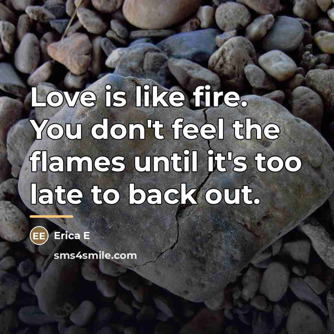 “Love is like fire. You don't feel the flames until…” quote by Erica E