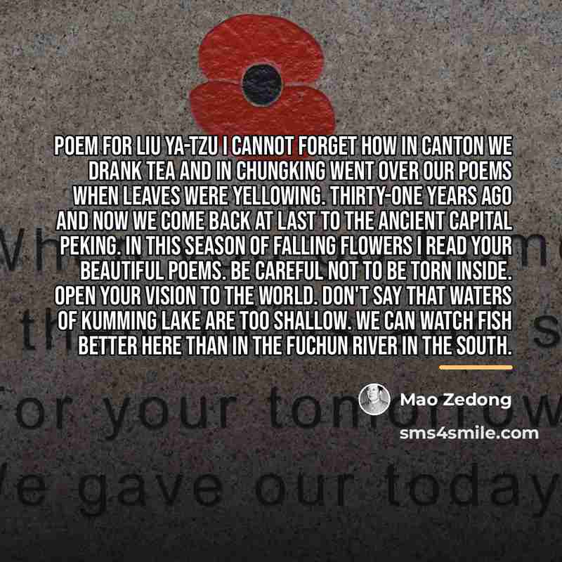“Poem for Liu Ya-tzu I cannot forget how in Canton…” quote by Mao Zedong