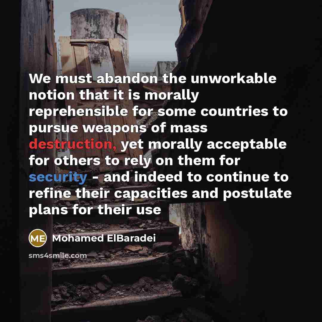 “We must abandon the unworkable notion that it is morally…” quote by Mohamed ElBaradei