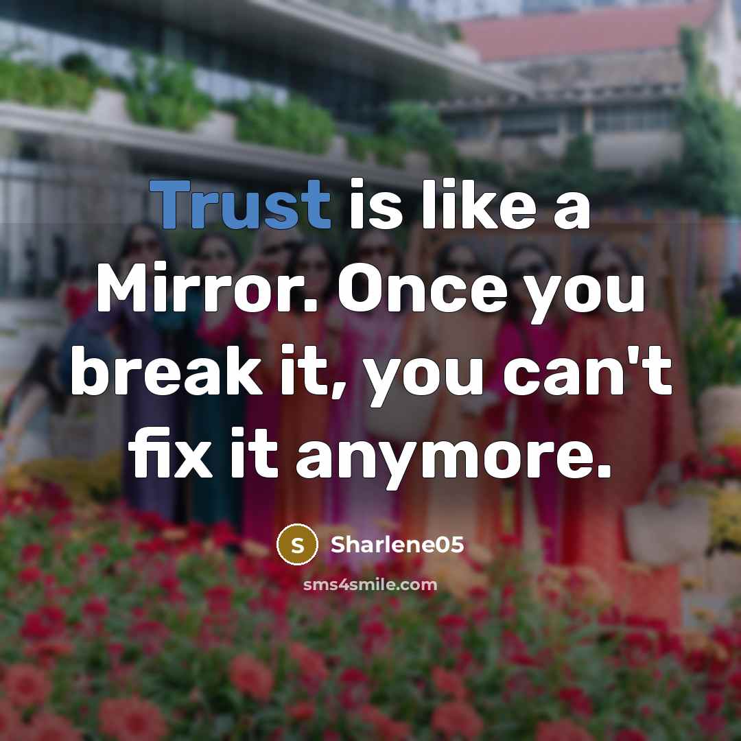 “Trust is like a Mirror. Once you break it, you can't fix it anymore.” quote by Sharlene05