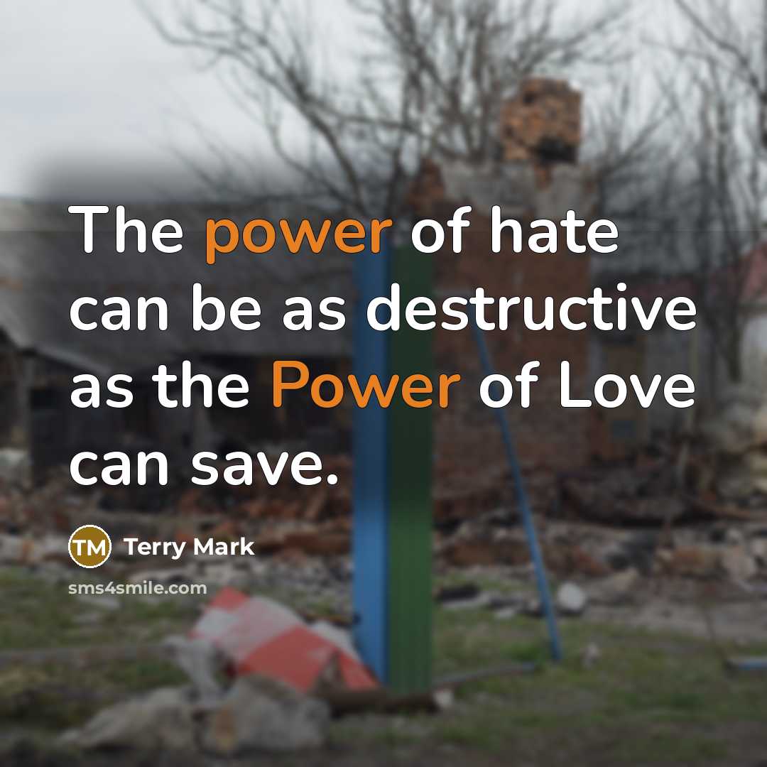 “The power of hate can be as destructive as the…” quote by Terry Mark