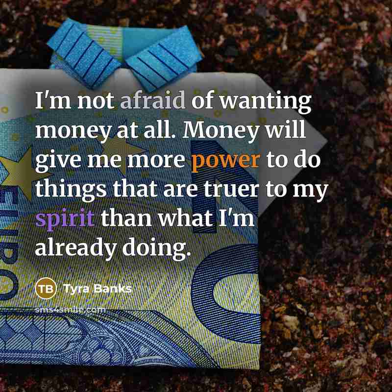 “I'm not afraid of wanting money at all. Money will…” quote by Tyra Banks