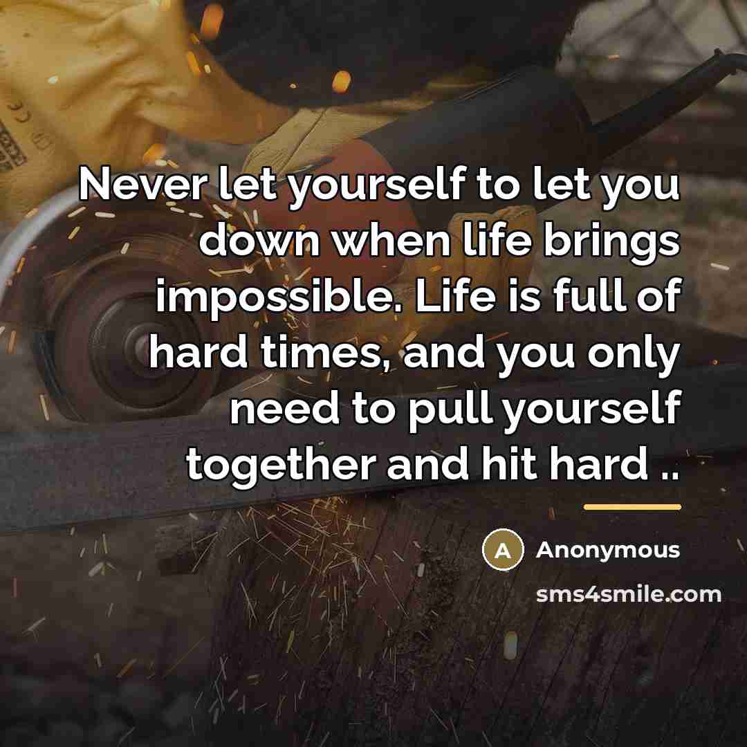 “Never let yourself to let you down when life brings…” quote by Anonymous