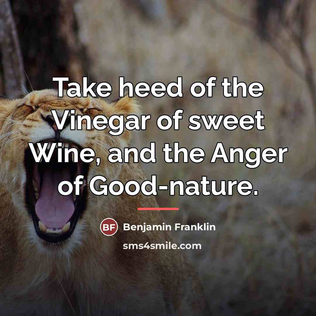 “Take heed of the Vinegar of sweet Wine, and the…” quote by Benjamin Franklin