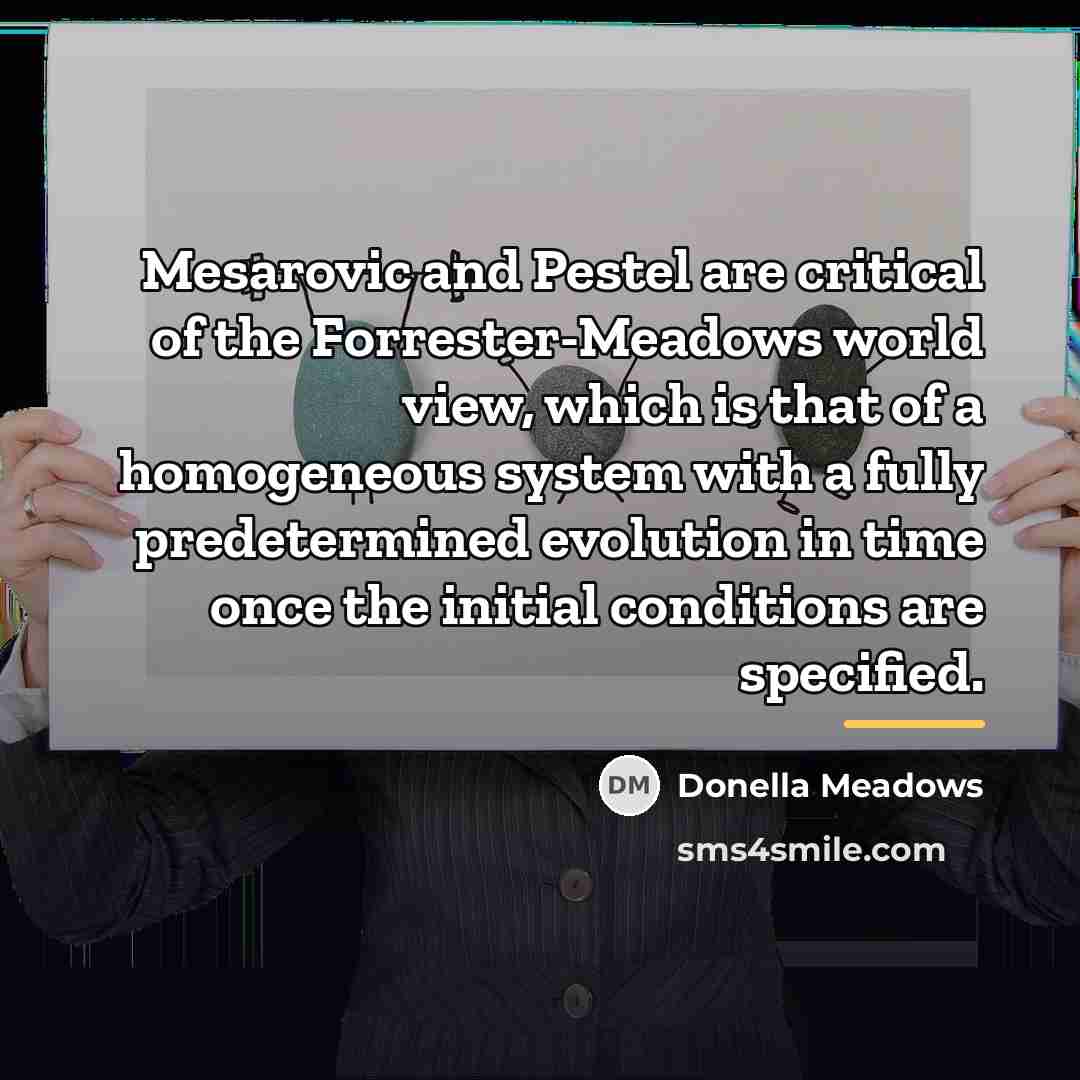 “Mesarovic and Pestel are critical of the Forrester-Meadows world view,…” quote by Donella Meadows