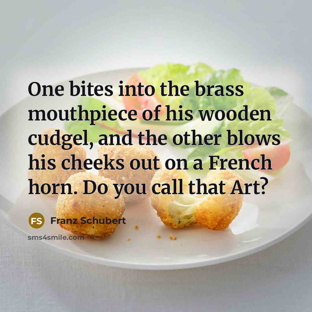 “One bites into the brass mouthpiece of his wooden cudgel,…” quote by Franz Schubert